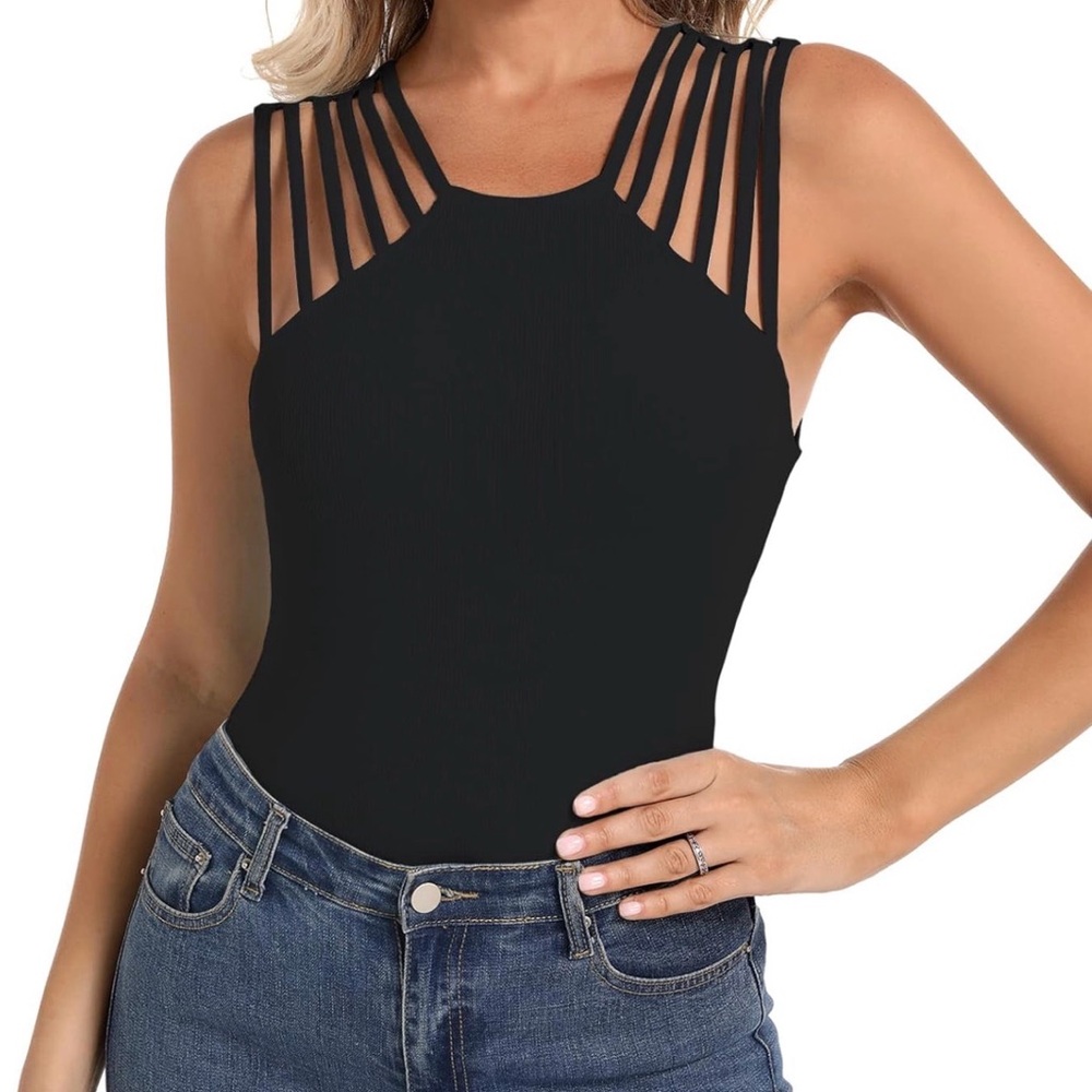 Strappy Sleeveless Black Tank Top